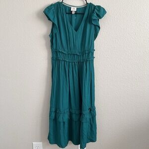 Knox Rose Small Dress Flutter Sleeve Green Tiered Midi Cottagecore Boho Festival